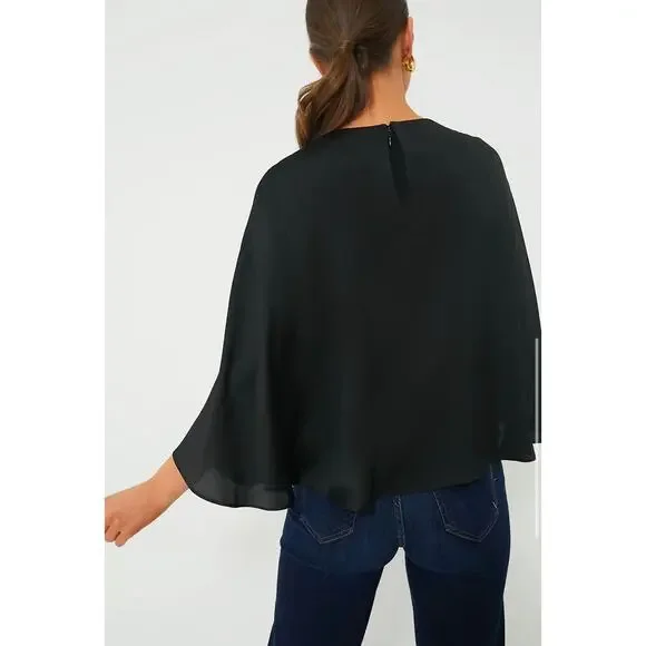 TUCKERNUCK Black Satin Twill Selma Cape Blouse NWT Size XL - Picture 4 of 9